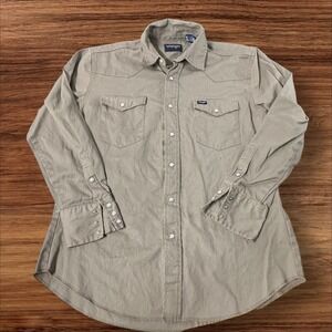 Wrangler Mens Long Sleeve Pearl Snap Western Shirt Tan Size L G G